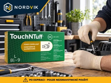 Ansell TouchNTuff 69-210 latexové rukavice púdrované, vel. M/8, 100 ks - po expiraci, produktová fotografie v prostředí Nordvik