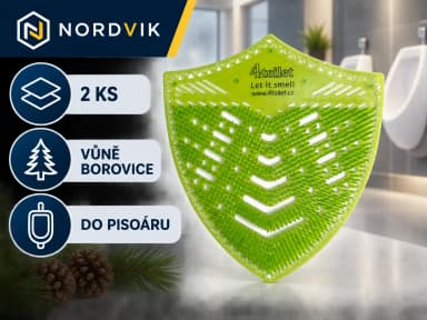 4Toilet SHIELD vonné sítko do pisoáru Borovice, 2 ks, produktová infografika