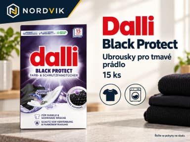 Dalli Black Protect ubrousky pro tmavé prádlo, 15 ks, produktová infografika