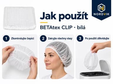 BETAtex CLIP jednorázová čepice, bílá, 100 ks, návod k použití