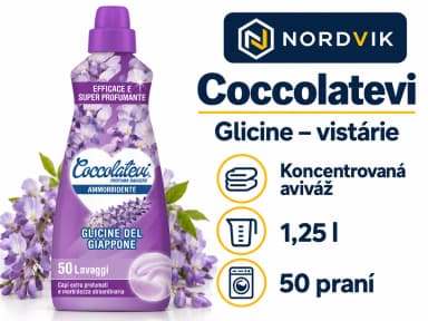 Coccolatevi koncentrovaná aviváž Glicine, vistárie, 1,25 l / 50 praní, produktová infografika