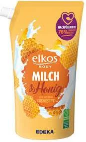 Elkos tekuté mýdlo Mléko a med – náhradní náplň, 1 l