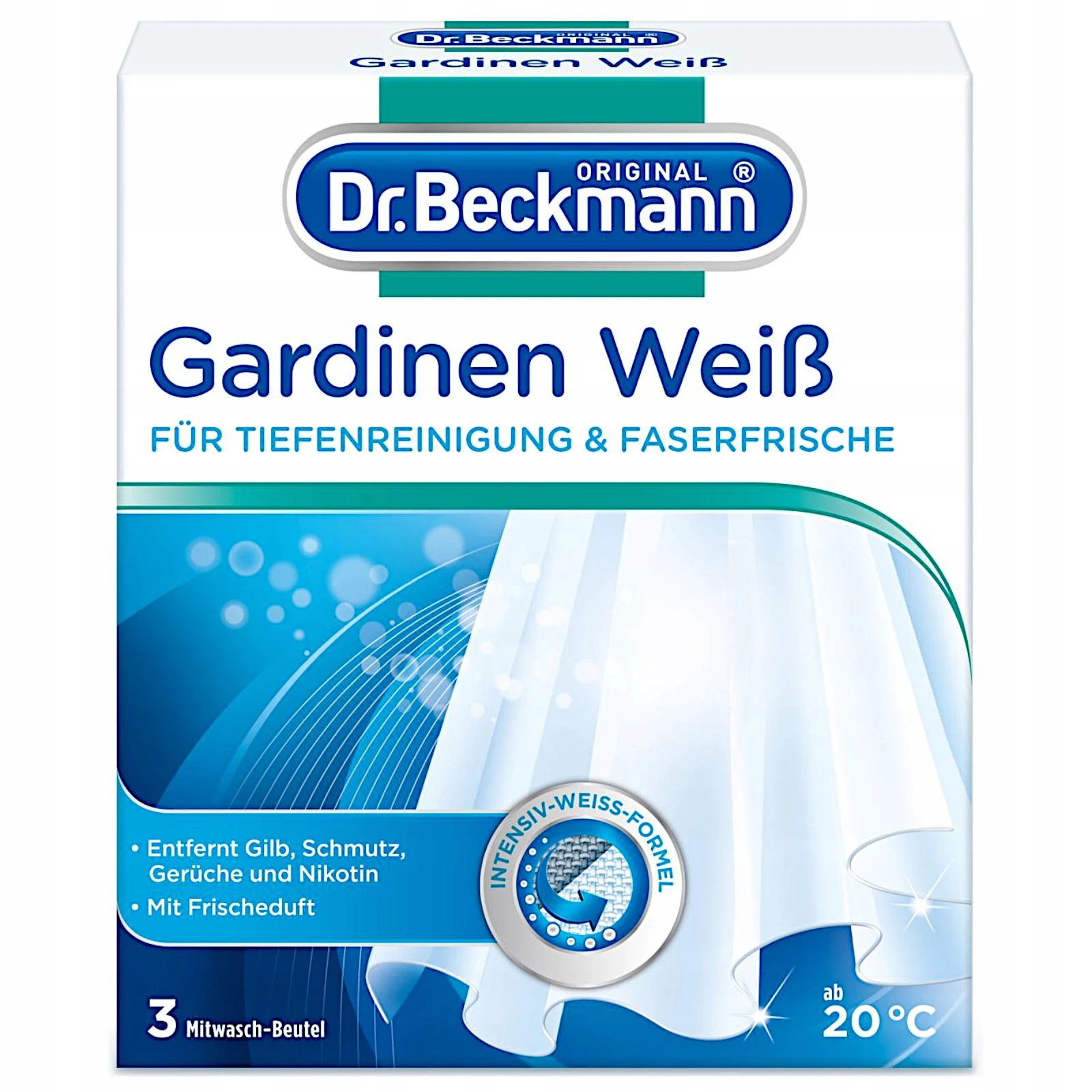 Dr. Beckmann Gardinen Weiss sáčky na bílé záclony, 3×40 g